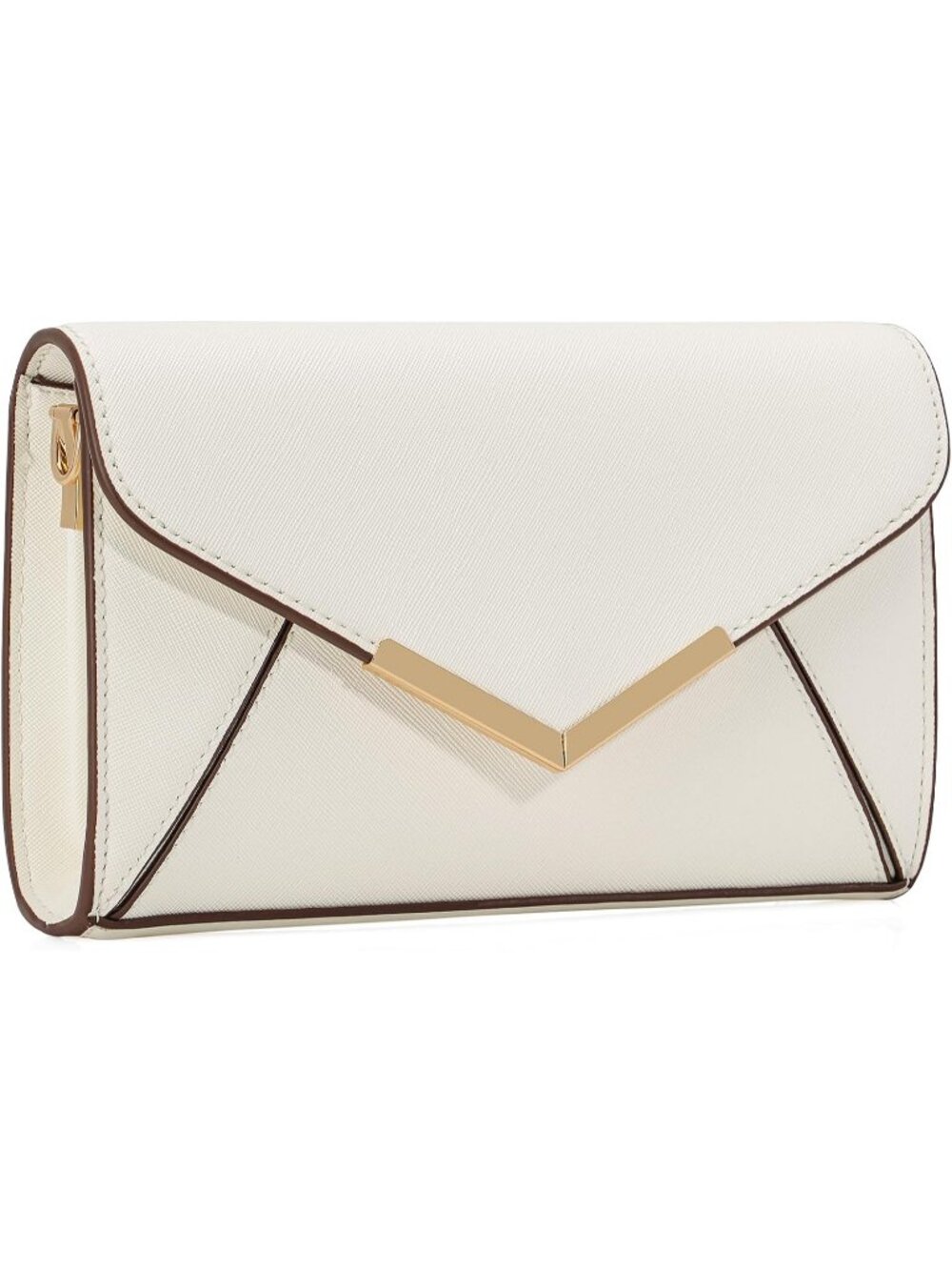 Women's White Faux Saffiano Leather Envelope Clutch Purse Evening Handbag